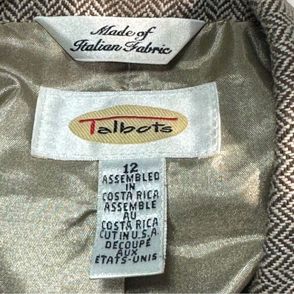 Talbots‎ Womens Blazer Size 12 Brown Herringbone Vintage Italian Cotton Silk - Picture 8 of 9